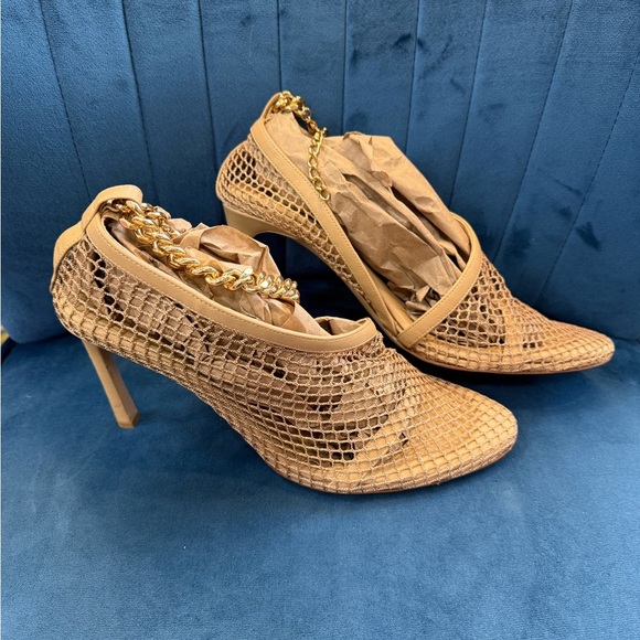 Bottega Veneta Mesh Chain Heels Size 40 Nude Gold Designer Luxury Made in Italy - Picture 4 of 11